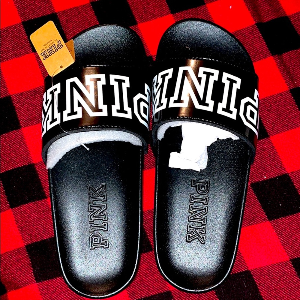 Pink NWT black slides size medium